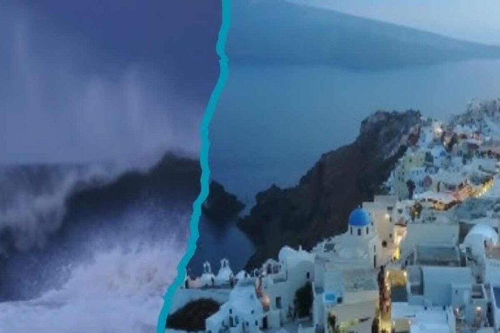 Isola dell'egeo e onde tsunami